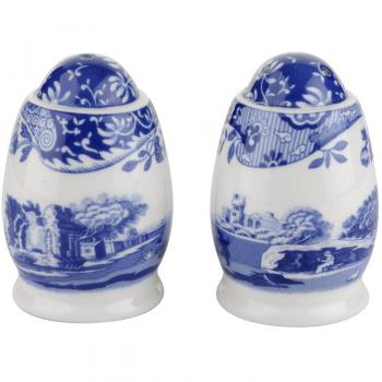 Juego de salero y pimentero de porcelana azul italiano de 7,5 cm, color azul y blanco
