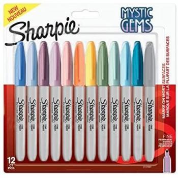 Sharpie Mystic Gems Permanent Markers, Fine Point, Assorted Pastel Colors, 12-Pack