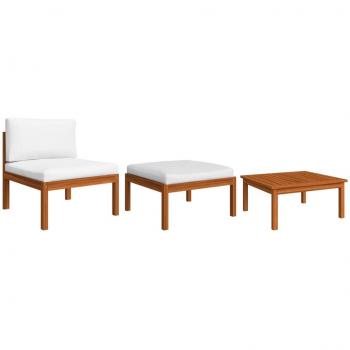 vidaXL Muebles de jardín con cojines 3 pzas madera maciza de acacia