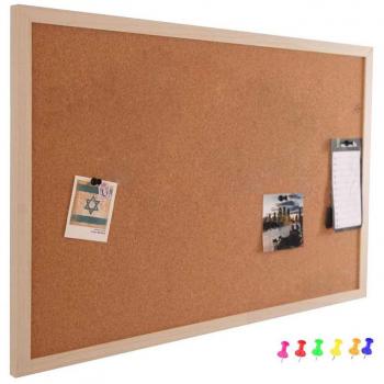 Panel de Corcho para Pared con Marco de Madera 60 x 40 cm y 6 Clavijas