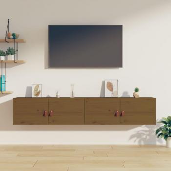 Armarios de pared vidaXL 2 uds madera de pino 60x30x30 cm en colores Natural, Blanco y Marrón miel, Mueble de Almacenaje Estantería para Oficina, Estudio y Dormitorio