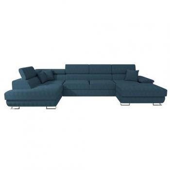 Sofá rinconero Comfivo 138, azul, con función de descanso y caja de ropa de cama, 345x202x71cm