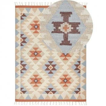 Alfombra Kilim de Algodón Multicolor 160 x 230 cm Reversible con Patrón Geométrico