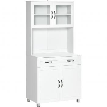 HOMCOM Aparador Auxiliar de Cocina Alacena Buffet Armario de Comedor con Estantes Interiores Ajustables y Cajón 80x48x170 cm Blanco