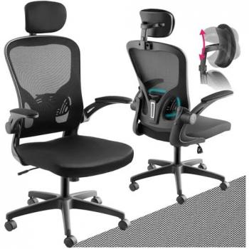 Silla de oficina ergonómica Tectake Arges con reposacabezas ajustable, giratoria 360°, acolchado cómodo, respaldo ergonómico, apoyo lumbar regulable en altura, poliamida y malla transpirable