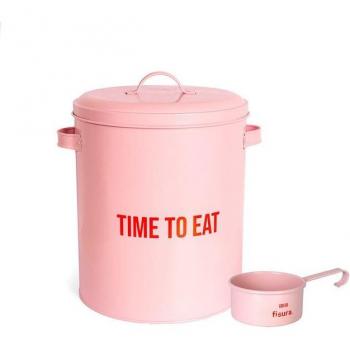 Contenedor para guardar pienso Time To Eat Rosa - Fisura, capacidad de almacenamiento adecuada para alimentos de mascotas, diseño moderno y atractivo, tapa hermética que mantiene la frescura del pienso, fabricado en material resistente y fácil de lim