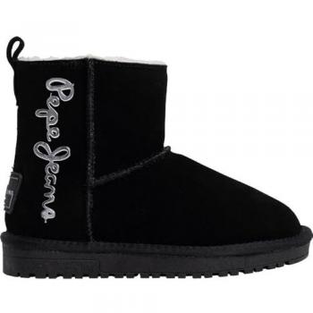 Pepe Jeans - Botines de niña en ante negro con detalles en borreguito