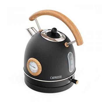 Hervidor de Agua Caprizze Nara 2200W con Termómetro Integrado, Acero Inoxidable, Capacidad 1.8L, Color Negro Mate y Efecto Madera