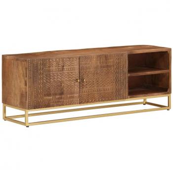 Soporte de TV de hierro y madera maciza de mango 110x30x40 cm Marrón