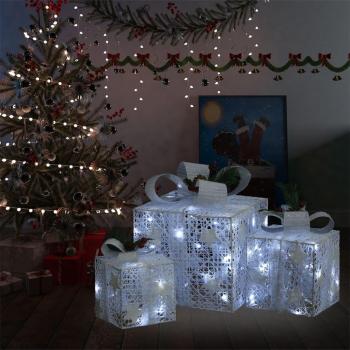Caja Regalo Decorativa Navidad 3 Pzas Blanca Exterior/Interior vidaXL