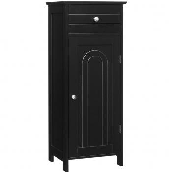 Armario Organizador de Baño Vertical Costway con Puerta Individual, 1 Cajón Grande y 2 Repisas Regulables, Color Negro, Dimensiones 35,6 x 30,5 x 88 cm