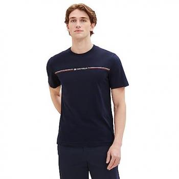 Camiseta Hombre Tom Tailor Azul con Logo Impreso Talla S de Alta Calidad