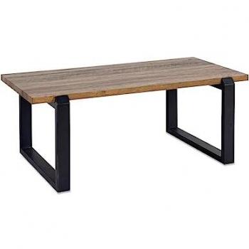 Mesa de Centro 110cm con Pie Cuadrado Negro de Metal y Tapa de Madera Rania, Mueble Auxiliar Hierro/MDF 110*42*60