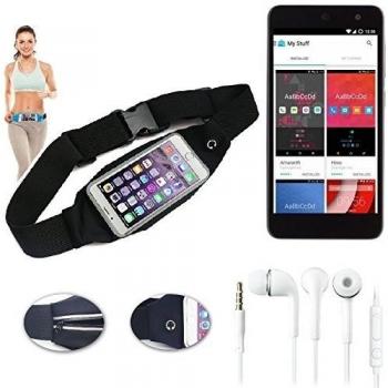 Cinturón de bandolera bolso de la cintura bolsa para Wileyfox Swift, negro + auriculares. Aptitud del deporte de la cubierta a prueba de lluvia Ejercicio corriente - K-S-Trade