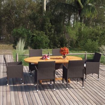 7-Piece Brown Poly Rattan Garden Dining Set