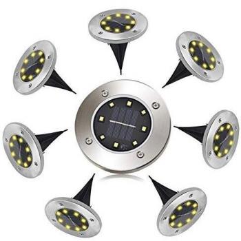 Luces Solares de 8 Leds, Pulchram Luces de Jardín Solares a Prueba de Agua IP65, Luces de Suelo Solares al Aire Libre, Iluminación de Piso de Acero Inoxidable para Paisajes, Césped, Patio