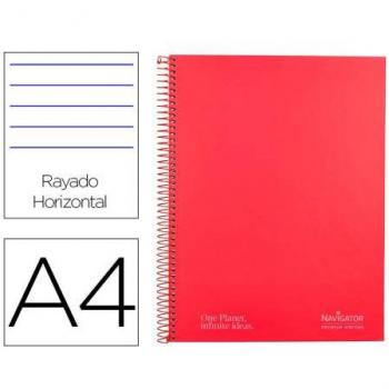 Cuaderno Espiral Navigator A4 Micro Tapa Forrada 80H 80Gr Horizontal 1 Banda Rojo