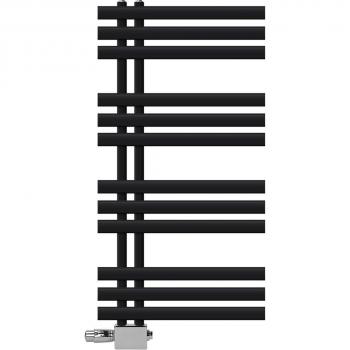 Radiador Toallero de Baño Universal 500x1000 mm Negro Mate con Termostato y Conexión Central - Luxebath