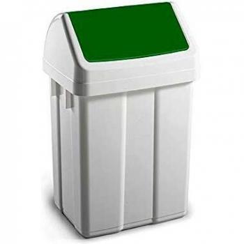 TTS Cleaning - Papelera de polipropileno con tapa basculante verde, capacidad 50 l, color blanco