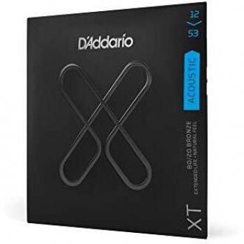 D'Addario XTABR1253, XT Acoustic Guitar Strings 80/20 Bronze, Light, 12-53