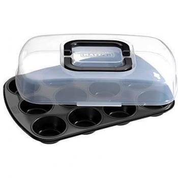 Kaiser Bake & Take Molde transportable para 12 Magdalenas, Antiadherente recubierta, Negro, 28 cm