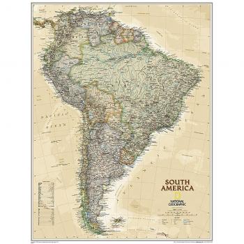 Mapa Ejecutivo de Sudamérica en Estilo Antiguo de National Geographic