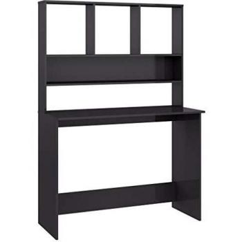 High Gloss Gray Engineered Wood Desk with Shelves 110x45x157 cm