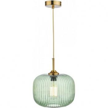 Lámpara colgante Demarius Bronce, cristal estriado verde, 1 bombilla, diámetro de 29 cm