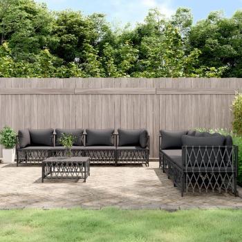 vidaXL 9-Piece Anthracite Steel Garden Lounge Set with Cushions