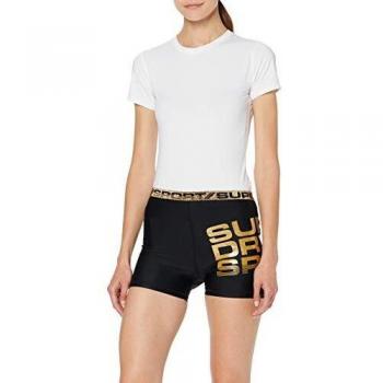 Superdry Bolt Sport Short Pantalones Cortos, Mujer, Negro y Dorado, 8