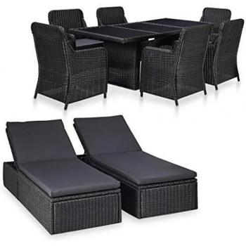 Juego de comedor de jardín 9 piezas ratán sintético negro