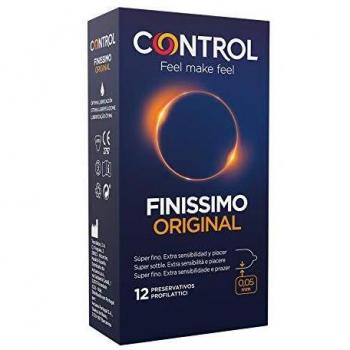 Control Preservativos Finissimo Original. Caja de 12 Condones Súper Finos, Extra Sensibilidad, Lubricados, Sexo Seguro. Disfruta de unos Preservativos con Ajuste Perfecto para una Relación Segura.