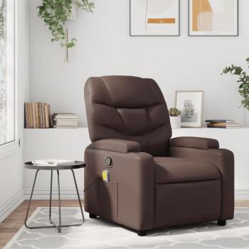 Sillón de masaje reclinable de cuero sintético marrón Vidaxl