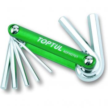 Juego de atornilladores acodados TOPTUL AGFH0701 y juego de llaves hexagonales HEX TOPTUL 7-IN-1