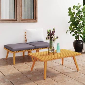 3-Piece Garden Lounge Set with Cushions - Solid Acacia Wood