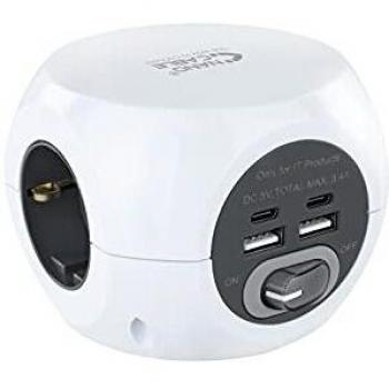 Nanocable 10.37.0001 Base de 3 Enchufes con 4 USB, Blanco