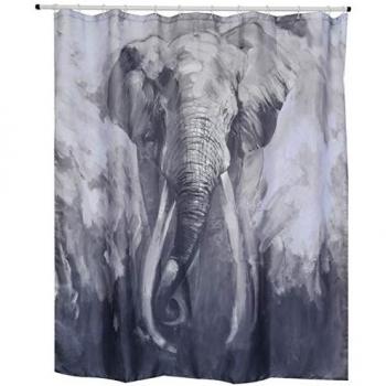 Cortina de Ducha Antimoho Poliéster Elefante 180x200cm Azul Gris