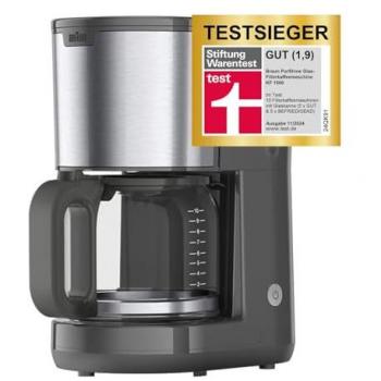 Cafetera Braun PurShine KF1500, 1.7L, 1000W, filtro de papel, apagado automático, cesta de filtro extraíble, color gris y acero inoxidable