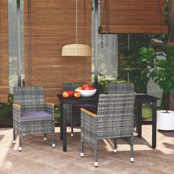 Juego de comedor de jardín de 5 piezas con cojines de polyrattan gris