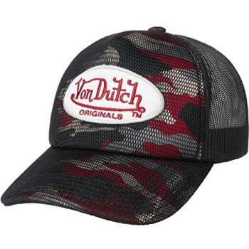 Von Dutch Camo Foam Trucker Cap - Adjustable Black-Red Mesh Hat