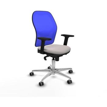 Silla Gaming Jorquera Sincro Malla Azul Similpiel Blanco con Brazos 2D, Base de Aluminio y Ruedas Engomadas 65mm