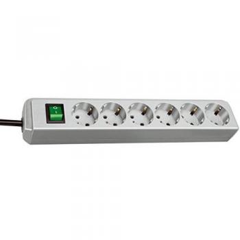 Regleta de enchufes Eco-Line con interruptor 6 tomas y cable de 1.5 m color gris claro