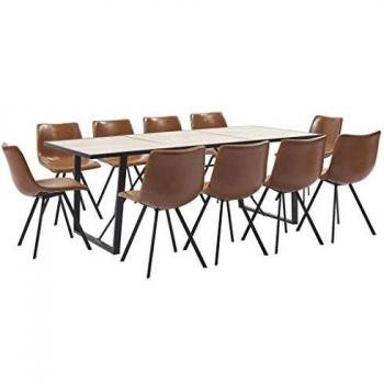 vidaXL Juego Comedor 11 Piezas de Cuero Sintético Mobiliario Decoración Interior Casa Hogar Robusto Duradero Resistente Funcional Práctico Útil Coñac