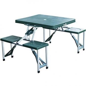 Outsunny Mesa Maleta de Camping Plegable Portátil 4 Asientos y Agujero Sombrilla Estructura Aluminio Playa Picnic 84.5x64.5x66cm