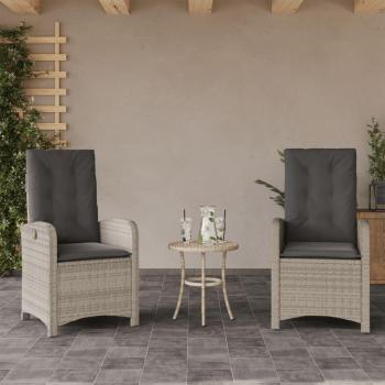 Sillones reclinables de jardín con cojines grises (2 uds) de ratán sintético