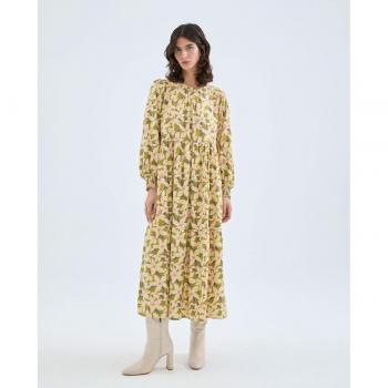 Vestido Midi Floral Verde de Compañía Fantástica con Detalle de Manga Larga