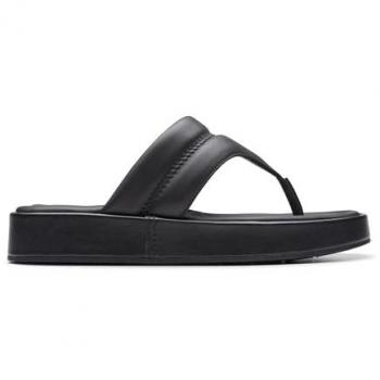 Clarks Alda Walk Black Leather Women's Flip-Flops 26176261