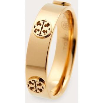 Tory Burch 18K Gold Plated Miller Logo Studded Band Ring - Size 7