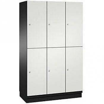 Armario de compartimentos Cambio C+P, 3 secciones, cuerpo gris oscuro y puerta gris claro, ancho 1200 mm con barra perchero