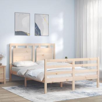 Cama de matrimonio con cabecero de madera sólida